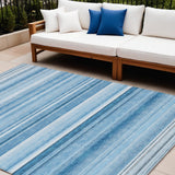 8' X 10' Blue Striped Washable Non Skid Indoor Outdoor Area Rug