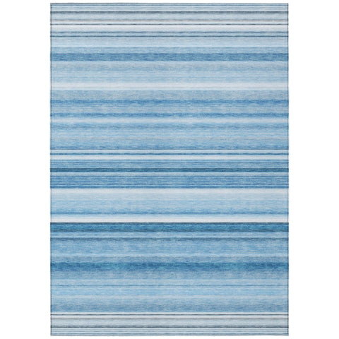 8' X 10' Blue Striped Washable Non Skid Indoor Outdoor Area Rug