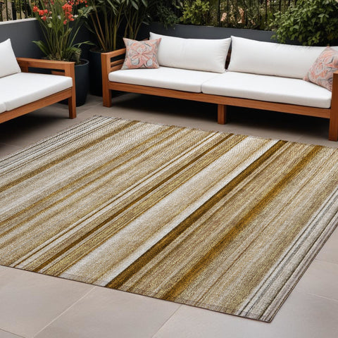 8' X 10' Chocolate Striped Washable Non Skid Indoor Outdoor Area Rug