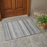 2' X 3' Gray Striped Washable Non Skid Indoor Outdoor Area Rug