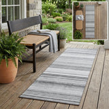 8' Runner Gray Striped Washable Non Skid Indoor Outdoor Runner Rug
