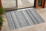 3' X 5' Gray Striped Washable Non Skid Indoor Outdoor Area Rug