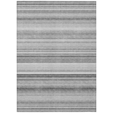 3' X 5' Gray Striped Washable Non Skid Indoor Outdoor Area Rug