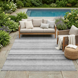 5' X 8' Gray Striped Washable Non Skid Indoor Outdoor Area Rug