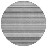 8' Round Gray Round Striped Washable Non Skid Indoor Outdoor Area Rug