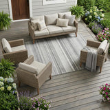 8' X 10' Gray Striped Washable Non Skid Indoor Outdoor Area Rug