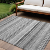 8' X 10' Gray Striped Washable Non Skid Indoor Outdoor Area Rug