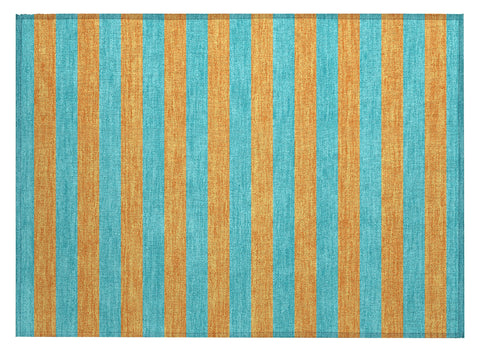2' X 3' Aqua Striped Washable Non Skid Indoor Outdoor Area Rug