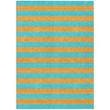 8' X 10' Aqua Striped Washable Non Skid Indoor Outdoor Area Rug