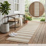 8' Runner Beige Striped Washable Non Skid Indoor Outdoor Runner Rug