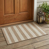 3' X 5' Beige Striped Washable Non Skid Indoor Outdoor Area Rug