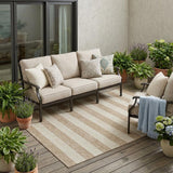 5' X 8' Beige Striped Washable Non Skid Indoor Outdoor Area Rug