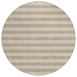 8' Round Beige Round Striped Washable Non Skid Indoor Outdoor Area Rug