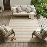 8' X 10' Beige Striped Washable Non Skid Indoor Outdoor Area Rug