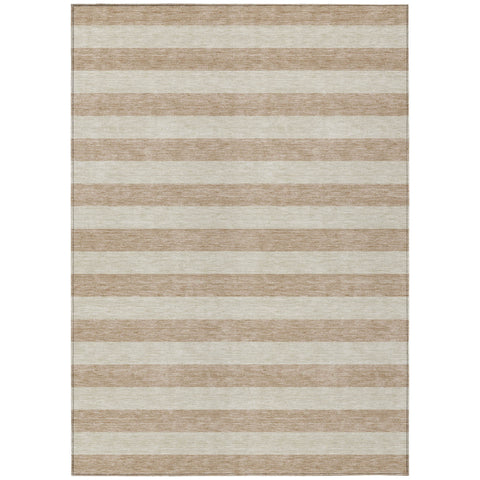8' X 10' Beige Striped Washable Non Skid Indoor Outdoor Area Rug