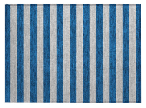 2' X 3' Blue and Ivory Striped Washable Non Skid Indoor Outdoor Area Rug