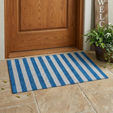 2' X 3' Blue and Ivory Striped Washable Non Skid Indoor Outdoor Area Rug