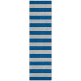 8' Runner Blue and Ivory Striped Washable Non Skid Indoor Outdoor Runner Rug