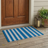 3' X 5' Blue and Ivory Striped Washable Indoor Outdoor Area Rug