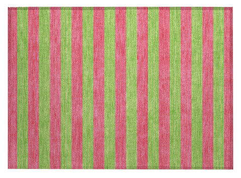 2' X 3' Green and Red Striped Washable Non Skid Indoor Outdoor Area Rug