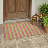 2' X 3' Green and Red Striped Washable Non Skid Indoor Outdoor Area Rug