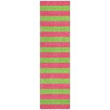 2' X 8' Green and Red Striped Washable Indoor Outdoor Runner Rug