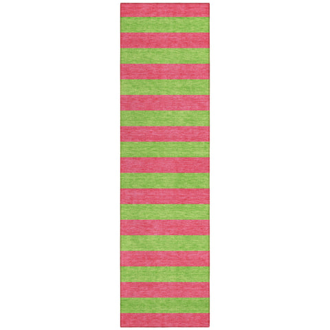 2' X 8' Green and Red Striped Washable Indoor Outdoor Runner Rug