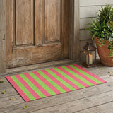 3' X 5' Green and Red Striped Washable Non Skid Indoor Outdoor Area Rug