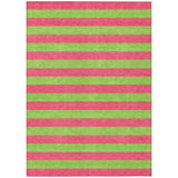 5' X 8' Green and Red Striped Washable Non Skid Indoor Outdoor Area Rug