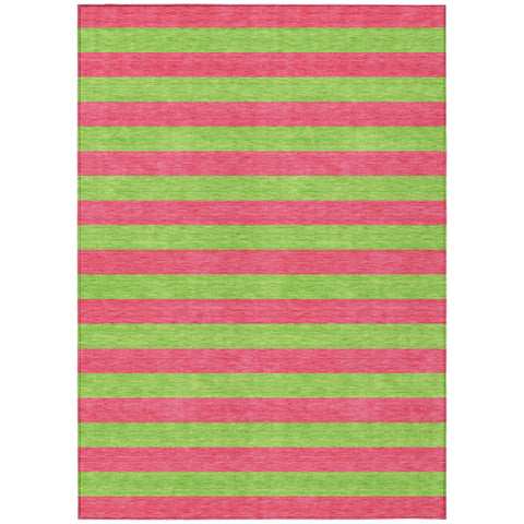 5' X 8' Green and Red Striped Washable Non Skid Indoor Outdoor Area Rug