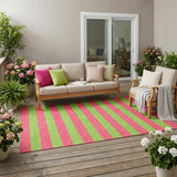 5' X 8' Green and Red Striped Washable Non Skid Indoor Outdoor Area Rug