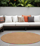 8' Round Green and Red Round Striped Washable Non Skid Indoor Outdoor Area Rug
