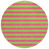 8' Round Green and Red Round Striped Washable Non Skid Indoor Outdoor Area Rug