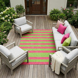 8' X 10' Green and Red Striped Washable Non Skid Indoor Outdoor Area Rug
