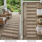 8' Runner Coffee Striped Washable Non Skid Indoor Outdoor Runner Rug