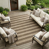8' X 10' Coffee Striped Washable Non Skid Indoor Outdoor Area Rug