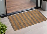 2' X 3' Brown and Tan Striped Washable Non Skid Indoor Outdoor Area Rug
