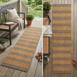8' Runner Brown and Tan Striped Washable Non Skid Indoor Outdoor Runner Rug