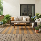 5' X 8' Brown and Tan Striped Washable Non Skid Indoor Outdoor Area Rug