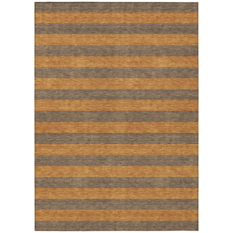 5' X 8' Brown and Tan Striped Washable Non Skid Indoor Outdoor Area Rug