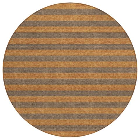 8' Round Brown and Tan Round Striped Washable Non Skid Indoor Outdoor Area Rug