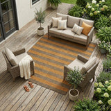 8' X 10' Brown and Tan Striped Washable Non Skid Indoor Outdoor Area Rug