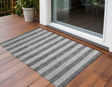 2' X 3' Gray and White Striped Washable Non Skid Indoor Outdoor Area Rug