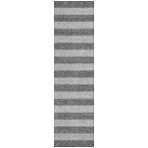 8' Runner Gray and White Striped Washable Non Skid Indoor Outdoor Runner Rug