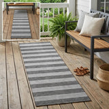 8' Runner Gray and White Striped Washable Non Skid Indoor Outdoor Runner Rug