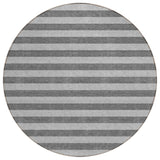 8' Round Gray and White Round Striped Washable Non Skid Indoor Outdoor Area Rug