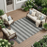 8' X 10' Gray and White Striped Washable Non Skid Indoor Outdoor Area Rug