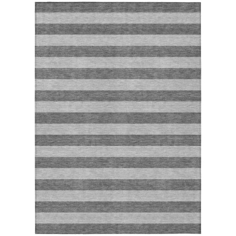 8' X 10' Gray and White Striped Washable Non Skid Indoor Outdoor Area Rug