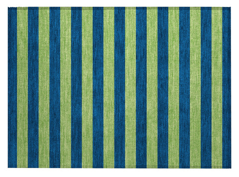 2' X 3' Navy Blue Striped Washable Non Skid Indoor Outdoor Area Rug