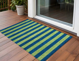 2' X 3' Navy Blue Striped Washable Non Skid Indoor Outdoor Area Rug